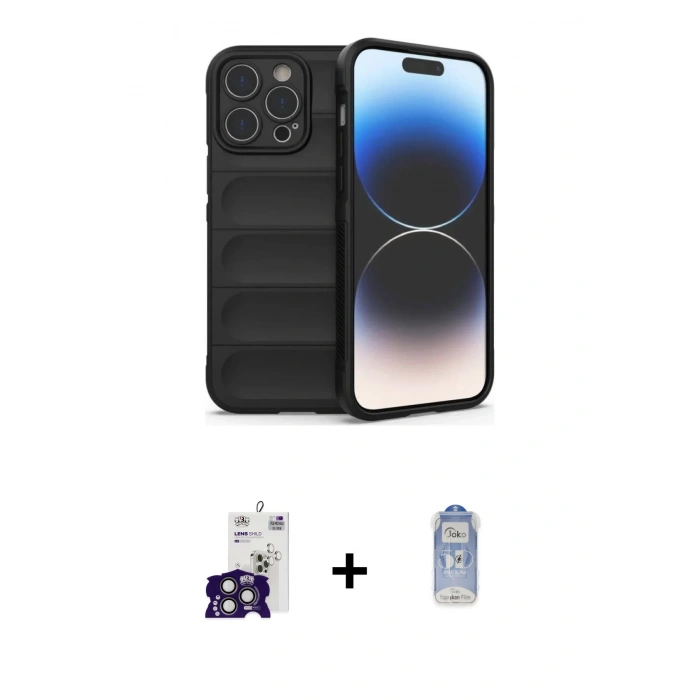 MARSİLYAN™- iPhone 16 Pro Max Kılıf Atlas Koleksiyonu - Siyah Joko Magic 5D Cam + Bilvis Titan Kamera Lens - TMGI