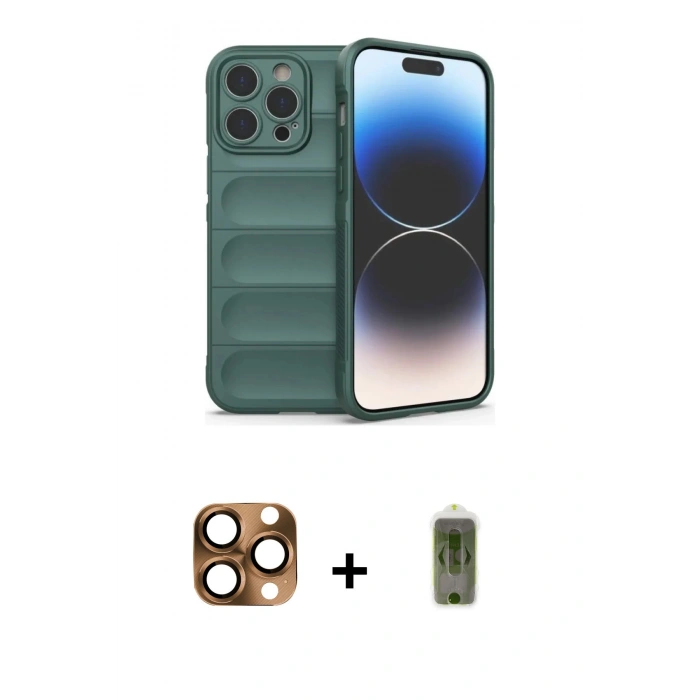 MARSİLYAN™- iPhone 16 Pro Max Kılıf Atlas Koleksiyonu - Siyah Joko Magic 5D Hayalet Cam + Pers Alüminyum Kamera Lens - CLTM
