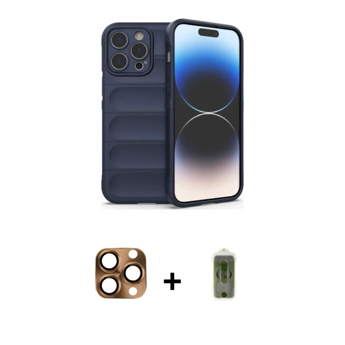 MARSİLYAN™- iPhone 16 Pro Max Kılıf Atlas Koleksiyonu - Siyah Joko Magic 5D Hayalet Cam + Pers Alüminyum Kamera Lens - CLTM