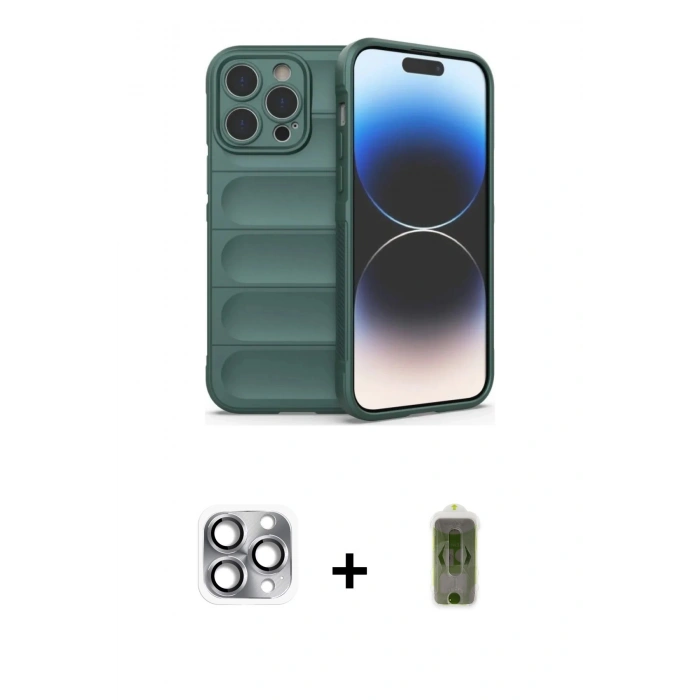 MARSİLYAN™- iPhone 16 Pro Max Kılıf Atlas Koleksiyonu - Siyah Joko Magic 5D Hayalet Cam + Pers Alüminyum Kamera Lens - GI