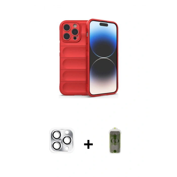 MARSİLYAN™- iPhone 16 Pro Max Kılıf Atlas Koleksiyonu - Siyah Joko Magic 5D Hayalet Cam + Gümüş Pers Alüminyum Kamera Lens