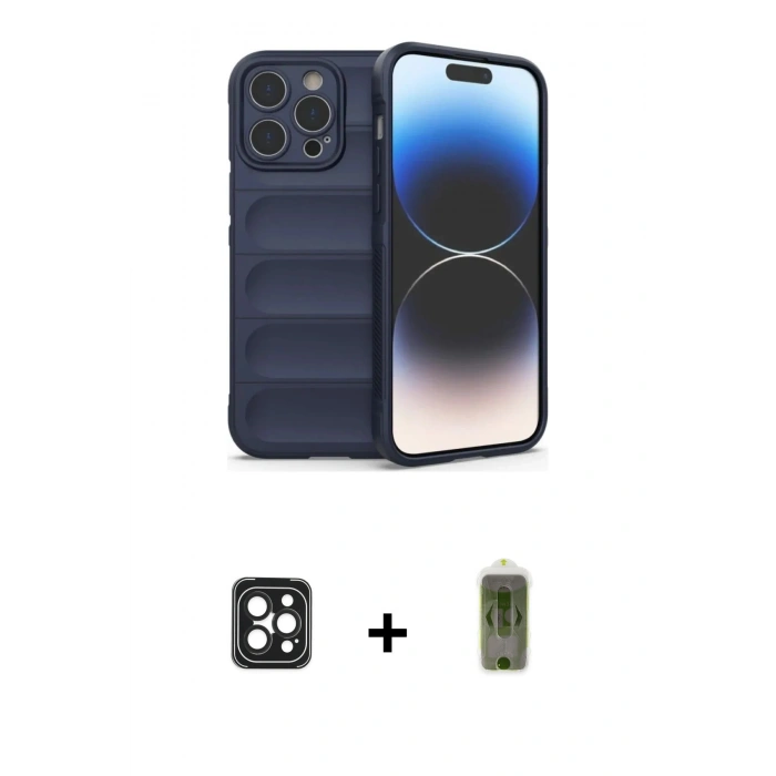 MARSİLYAN™- iPhone 16 Pro Max Kılıf Atlas Koleksiyonu - Siyah Joko Magic 5D Hayalet Cam + PVD Metal Kamera Lens - SH
