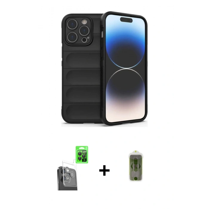 MARSİLYAN™- iPhone 16 Pro Max Kılıf Atlas Koleksiyonu - Siyah Joko Magic 5D Hayalet Cam + Raze Metal Kamera Lens - SH