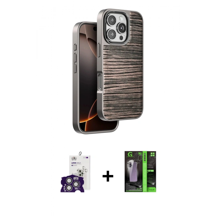 MARSİLYAN™- iPhone 16 Pro Max Kılıf Atlas Minimal Özel Seri - Şeffaf 360 Full Body Arka Koruyucu + Bilvis Titan Kamera Lens - GS