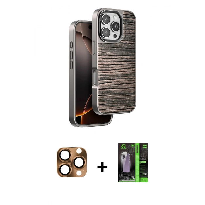 MARSİLYAN™- iPhone 16 Pro Max Kılıf Atlas Minimal Özel Seri - Şeffaf 360 Full Body Arka Koruyucu + Pers Alüminyum Kamera Lens - CLTM
