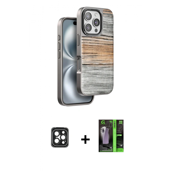 MARSİLYAN™- iPhone 16 Pro Max Kılıf Atlas Minimal Özel Seri - Şeffaf 360 Full Body Arka Koruyucu + PVD Metal Kamera Lens - SH