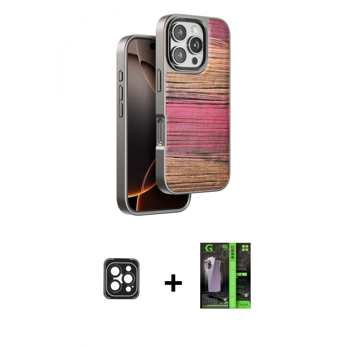 MARSİLYAN™- iPhone 16 Pro Max Kılıf Atlas Minimal Özel Seri - Şeffaf 360 Full Body Arka Koruyucu + PVD Metal Kamera Lens - SH
