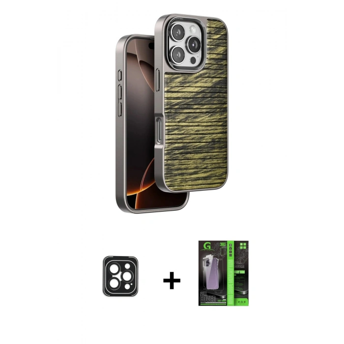 MARSİLYAN™- iPhone 16 Pro Max Kılıf Atlas Minimal Özel Seri - Şeffaf 360 Full Body Arka Koruyucu + PVD Metal Kamera Lens - SH