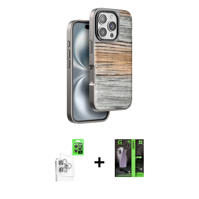 MARSİLYAN™- iPhone 16 Pro Max Kılıf Atlas Minimal Özel Seri - Şeffaf 360 Full Body Arka Koruyucu + Raze Metal Kamera Lens - BZ