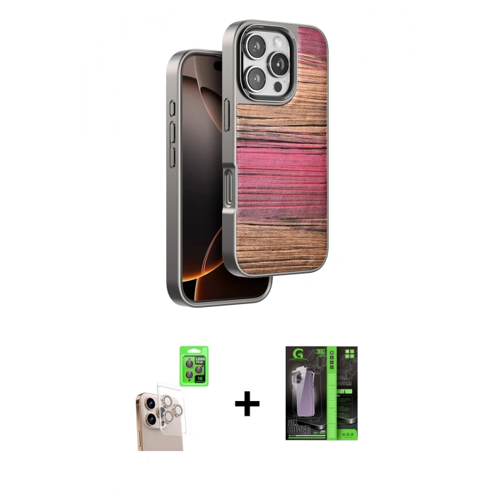 MARSİLYAN™- iPhone 16 Pro Max Kılıf Atlas Minimal Özel Seri - Şeffaf 360 Full Body Arka Koruyucu + Raze Metal Kamera Lens - NLGY