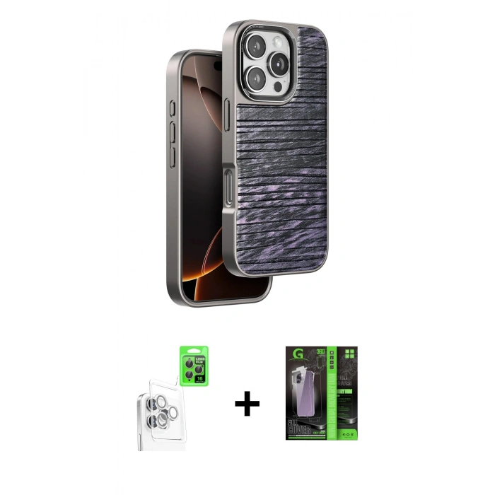 MARSİLYAN™- iPhone 16 Pro Max Kılıf Atlas Minimal Özel Seri - Şeffaf 360 Full Body Arka Koruyucu + Raze Metal Kamera Lens - BZ