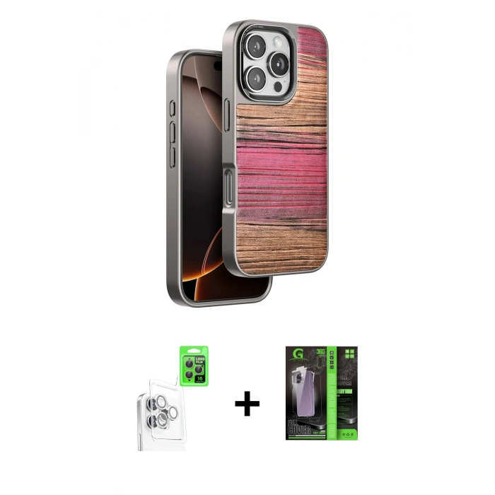 MARSİLYAN™- iPhone 16 Pro Max Kılıf Atlas Minimal Özel Seri - Şeffaf 360 Full Body Arka Koruyucu + Raze Metal Kamera Lens - BZ