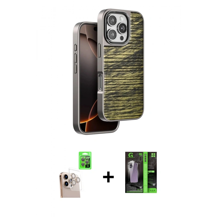 MARSİLYAN™- iPhone 16 Pro Max Kılıf Atlas Minimal Özel Seri - Şeffaf 360 Full Body Arka Koruyucu + Raze Metal Kamera Lens - NLGY
