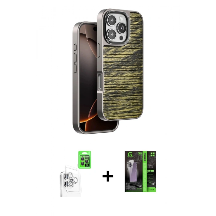 MARSİLYAN™- iPhone 16 Pro Max Kılıf Atlas Minimal Özel Seri - Şeffaf 360 Full Body Arka Koruyucu + Raze Metal Kamera Lens - BZ