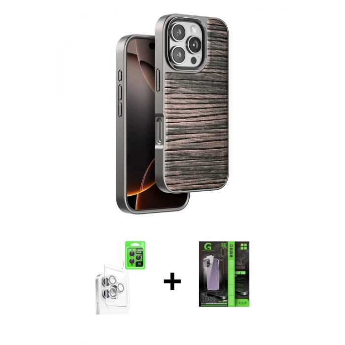 MARSİLYAN™- iPhone 16 Pro Max Kılıf Atlas Minimal Özel Seri - Şeffaf 360 Full Body Arka Koruyucu + Raze Metal Kamera Lens - BZ