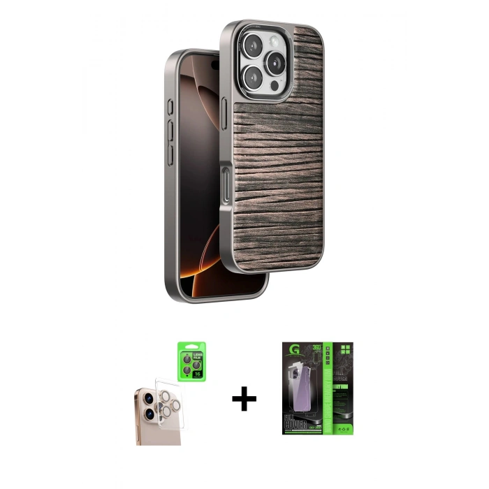 MARSİLYAN™- iPhone 16 Pro Max Kılıf Atlas Minimal Özel Seri - Şeffaf 360 Full Body Arka Koruyucu + Raze Metal Kamera Lens - NLGY