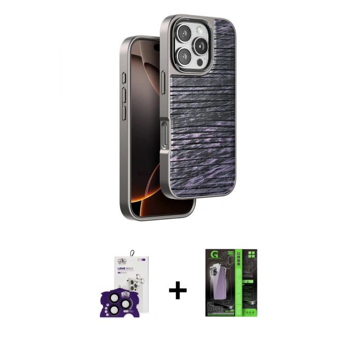 MARSİLYAN™- iPhone 16 Pro Max Kılıf Atlas Minimal Özel Seri - Şeffaf 360 Full Body Arka Koruyucu + Siyah Bilvis Titan Kamera Lens