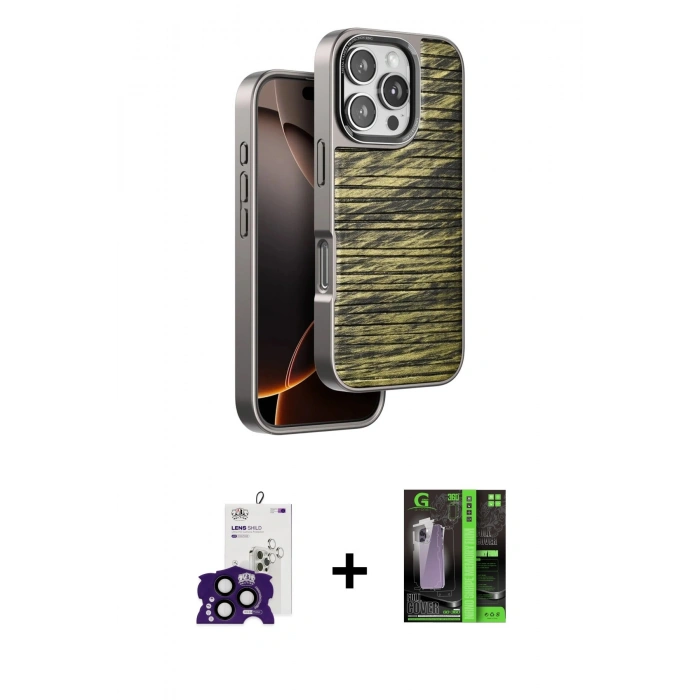 MARSİLYAN™- iPhone 16 Pro Max Kılıf Atlas Minimal Özel Seri - Şeffaf 360 Full Body Arka Koruyucu + Siyah Bilvis Titan Kamera Lens