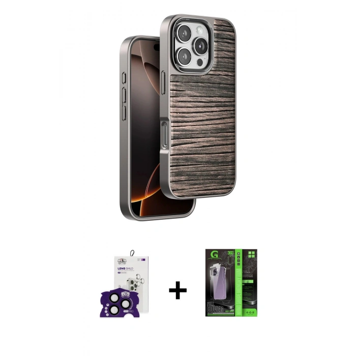 MARSİLYAN™- iPhone 16 Pro Max Kılıf Atlas Minimal Özel Seri - Şeffaf 360 Full Body Arka Koruyucu + Siyah Bilvis Titan Kamera Lens