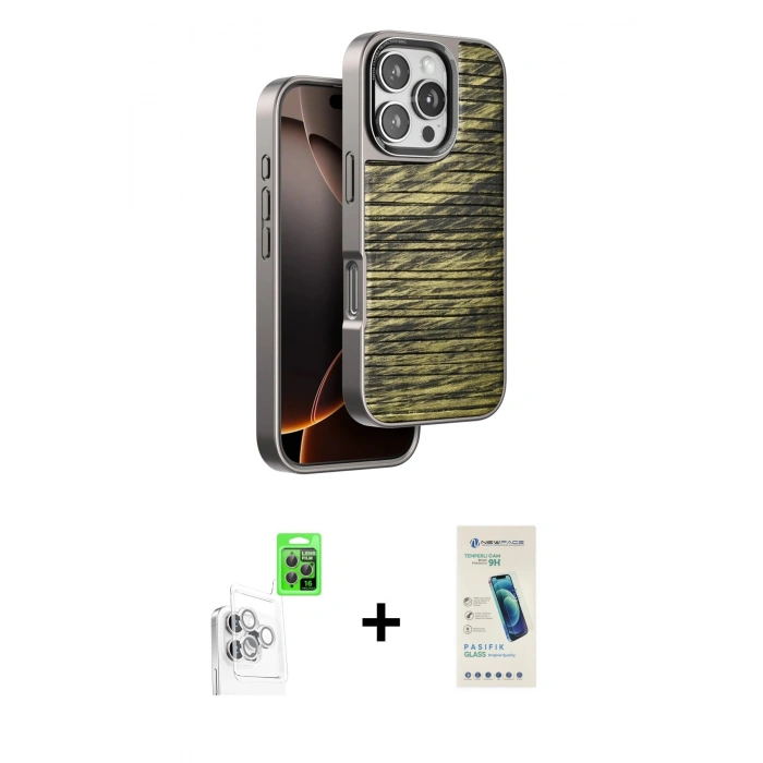 MARSİLYAN™- iPhone 16 Pro Max Kılıf Atlas Minimal Özel Seri - Şeffaf Pasifik Cam Ekran Koruyucu + Raze Metal Kamera Lens - BZ