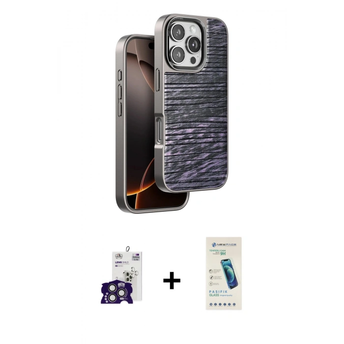 MARSİLYAN™- iPhone 16 Pro Max Kılıf Atlas Minimal Özel Seri - Şeffaf Pasifik Cam Ekran Koruyucu + Bilvis Titan Kamera Lens - TMGI