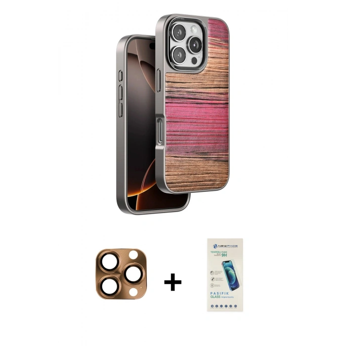 MARSİLYAN™- iPhone 16 Pro Max Kılıf Atlas Minimal Özel Seri - Şeffaf Pasifik Cam Ekran Koruyucu + Pers Alüminyum Kamera Lens - CLTM