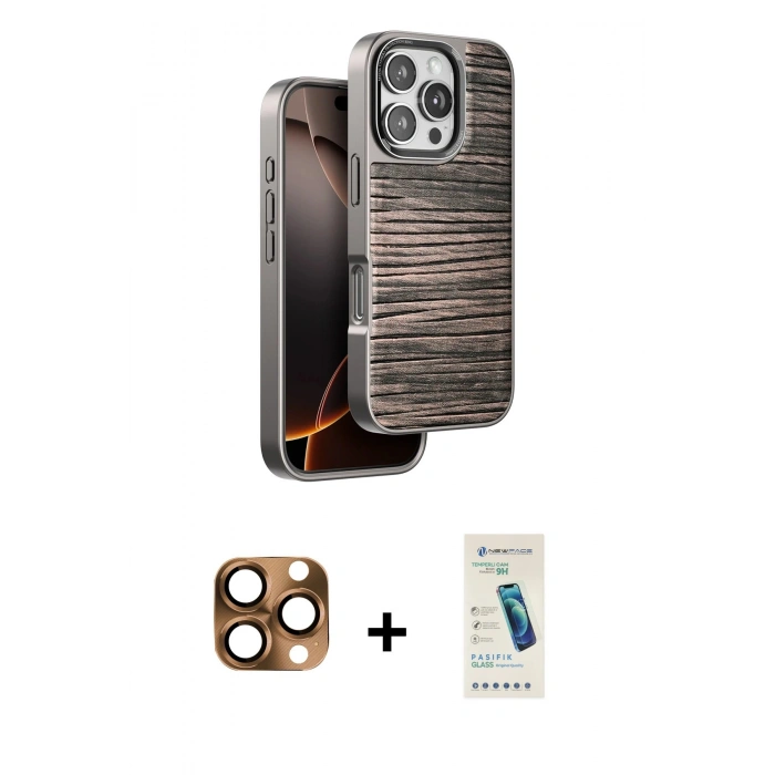 MARSİLYAN™- iPhone 16 Pro Max Kılıf Atlas Minimal Özel Seri - Şeffaf Pasifik Cam Ekran Koruyucu + Pers Alüminyum Kamera Lens - CLTM