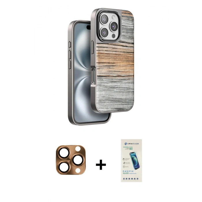 MARSİLYAN™- iPhone 16 Pro Max Kılıf Atlas Minimal Özel Seri - Şeffaf Pasifik Cam Ekran Koruyucu + Pers Alüminyum Kamera Lens - CLTM