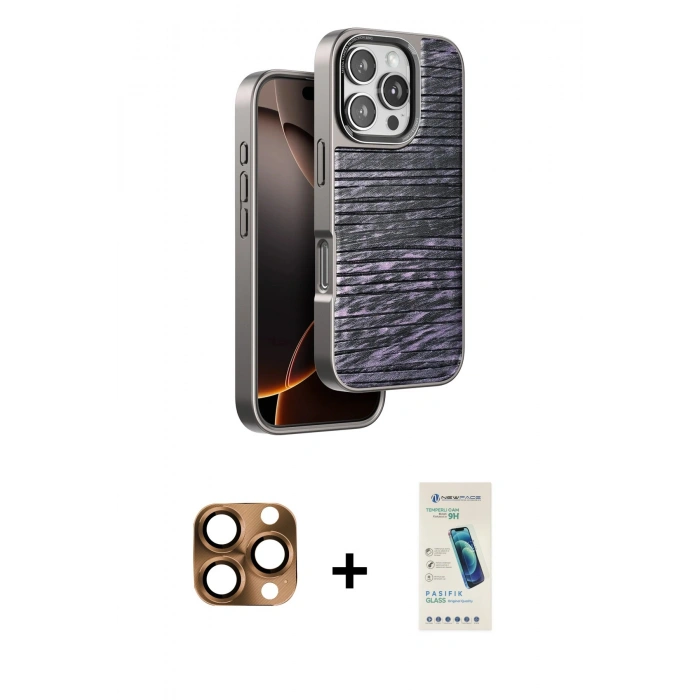 MARSİLYAN™- iPhone 16 Pro Max Kılıf Atlas Minimal Özel Seri - Şeffaf Pasifik Cam Ekran Koruyucu + Pers Alüminyum Kamera Lens - CLTM