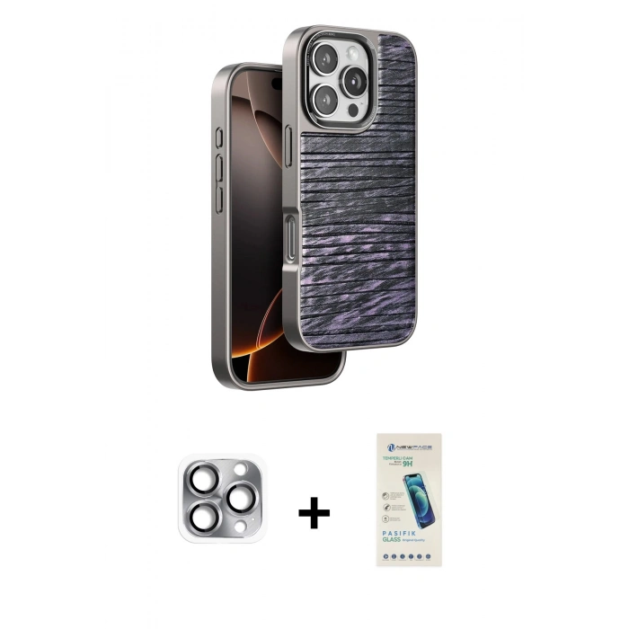 MARSİLYAN™- iPhone 16 Pro Max Kılıf Atlas Minimal Özel Seri - Şeffaf Pasifik Cam Ekran Koruyucu + Pers Alüminyum Kamera Lens - GI