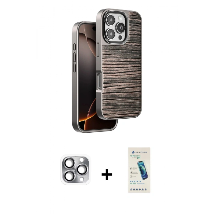 MARSİLYAN™- iPhone 16 Pro Max Kılıf Atlas Minimal Özel Seri - Şeffaf Pasifik Cam Ekran Koruyucu + Pers Alüminyum Kamera Lens - GI
