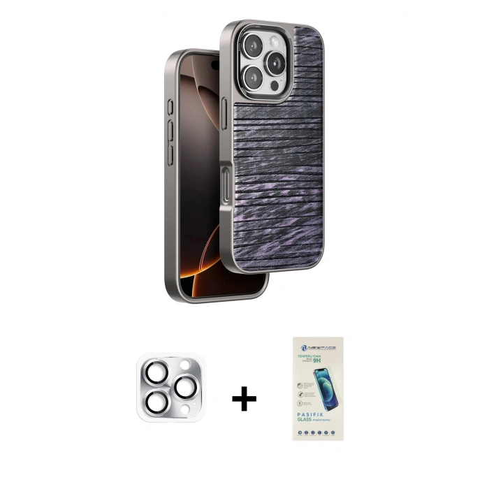 MARSİLYAN™- iPhone 16 Pro Max Kılıf Atlas Minimal Özel Seri - Şeffaf Pasifik Cam Ekran Koruyucu + Pers Alüminyum Kamera Lens - GS