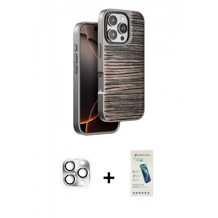 MARSİLYAN™- iPhone 16 Pro Max Kılıf Atlas Minimal Özel Seri - Şeffaf Pasifik Cam Ekran Koruyucu + Pers Alüminyum Kamera Lens - GS