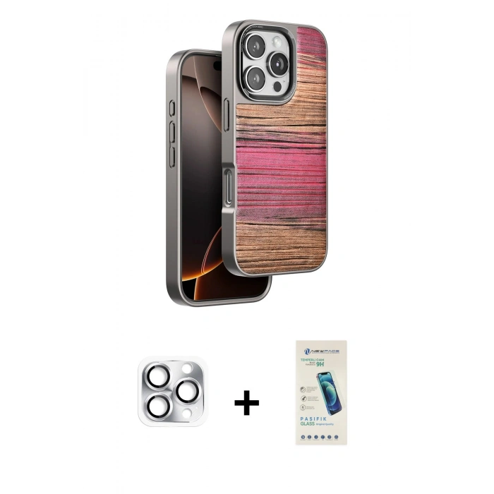 MARSİLYAN™- iPhone 16 Pro Max Kılıf Atlas Minimal Özel Seri - Şeffaf Pasifik Cam Ekran Koruyucu + Pers Alüminyum Kamera Lens - GS