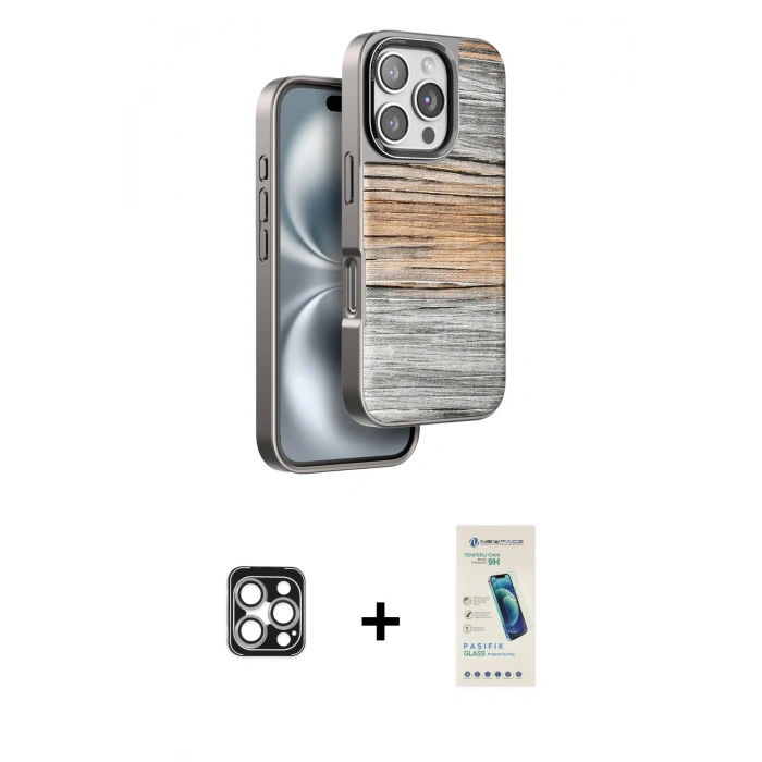MARSİLYAN™- iPhone 16 Pro Max Kılıf Atlas Minimal Özel Seri - Şeffaf Pasifik Cam Ekran Koruyucu + PVD Metal Kamera Lens - GS