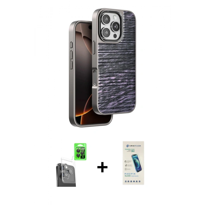 MARSİLYAN™- iPhone 16 Pro Max Kılıf Atlas Minimal Özel Seri - Şeffaf Pasifik Cam Ekran Koruyucu + Raze Metal Kamera Lens - SH
