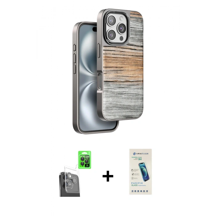 MARSİLYAN™- iPhone 16 Pro Max Kılıf Atlas Minimal Özel Seri - Şeffaf Pasifik Cam Ekran Koruyucu + Raze Metal Kamera Lens - SH