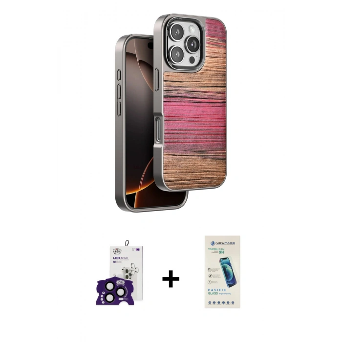 MARSİLYAN™- iPhone 16 Pro Max Kılıf Atlas Minimal Özel Seri - Şeffaf Pasifik Cam Ekran Koruyucu + Bilvis Titan Kamera Lens - SH