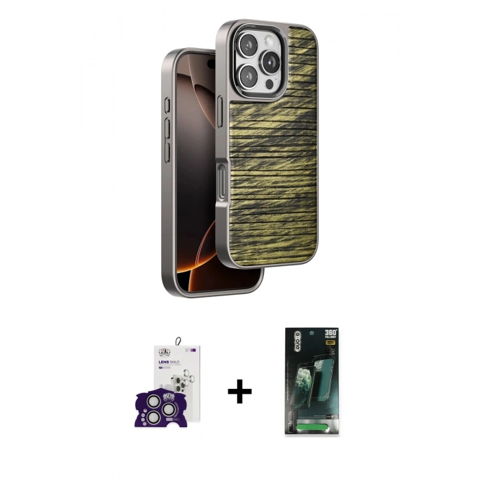 MARSİLYAN™- iPhone 16 Pro Max Kılıf Atlas Minimal Özel Seri - Siyah 360 Mat Full Body Arka Koruyucu + Bilvis Titan Kamera Lens - GS