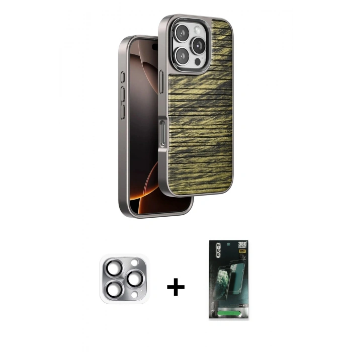 MARSİLYAN™- iPhone 16 Pro Max Kılıf Atlas Minimal Özel Seri - Siyah 360 Mat Full Body Arka Koruyucu + Pers Alüminyum Kamera Lens - GI