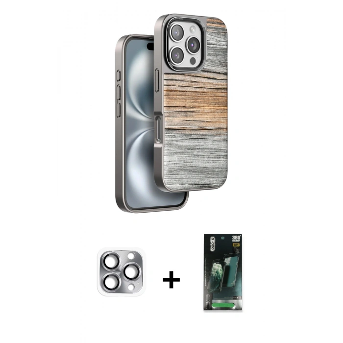 MARSİLYAN™- iPhone 16 Pro Max Kılıf Atlas Minimal Özel Seri - Siyah 360 Mat Full Body Arka Koruyucu + Pers Alüminyum Kamera Lens - GI