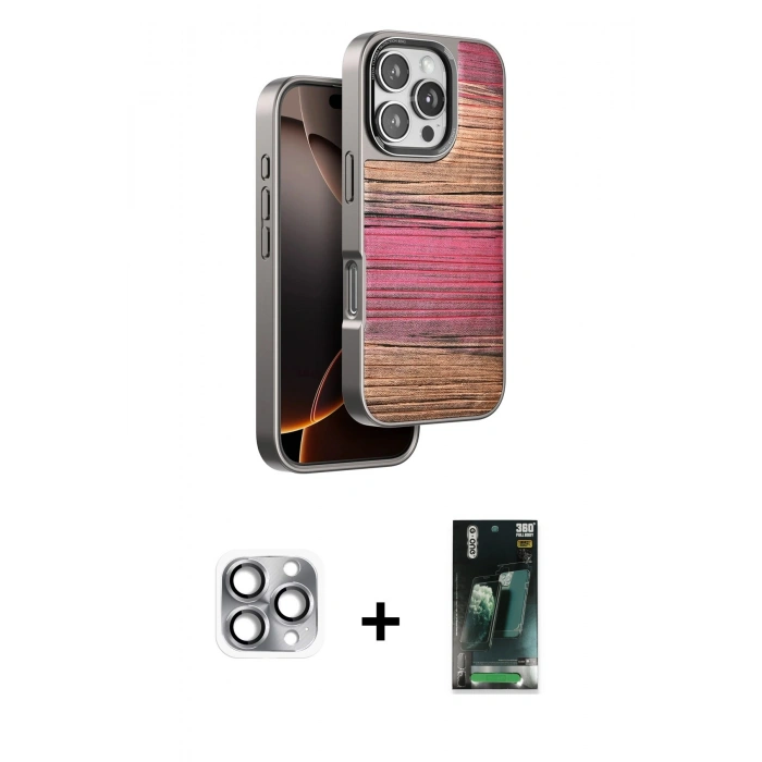 MARSİLYAN™- iPhone 16 Pro Max Kılıf Atlas Minimal Özel Seri - Siyah 360 Mat Full Body Arka Koruyucu + Pers Alüminyum Kamera Lens - GI