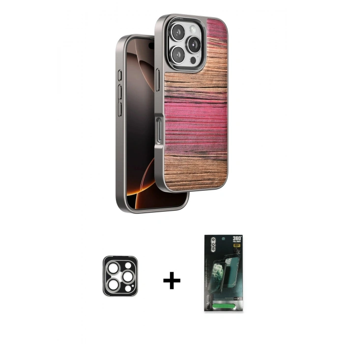 MARSİLYAN™- iPhone 16 Pro Max Kılıf Atlas Minimal Özel Seri - Siyah 360 Mat Full Body Arka Koruyucu + PVD Metal Kamera Lens - GS