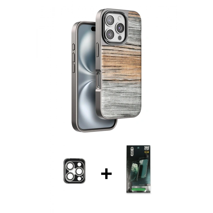 MARSİLYAN™- iPhone 16 Pro Max Kılıf Atlas Minimal Özel Seri - Siyah 360 Mat Full Body Arka Koruyucu + PVD Metal Kamera Lens - GS