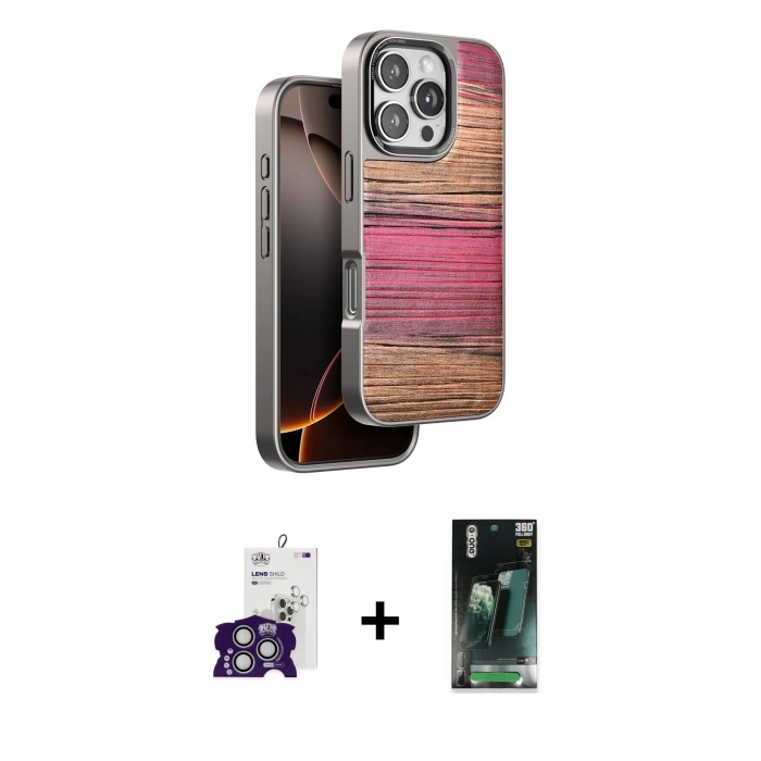 MARSİLYAN™- iPhone 16 Pro Max Kılıf Atlas Minimal Özel Seri - Siyah 360 Mat Full Body Arka Koruyucu + Gümüş Bilvis Titan Kamera Lens