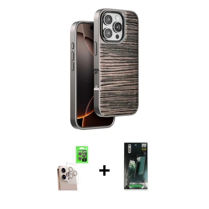 MARSİLYAN™- iPhone 16 Pro Max Kılıf Atlas Minimal Özel Seri - Siyah 360 Mat Full Body Arka Koruyucu + Raze Metal Kamera Lens - NLGY