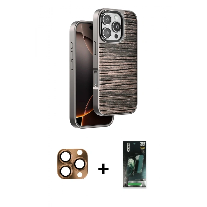 MARSİLYAN™- iPhone 16 Pro Max Kılıf Atlas Minimal Özel Seri - Siyah 360 Mat Full Body Arka Koruyucu + Pers Alüminyum Kamera Lens - CLTM