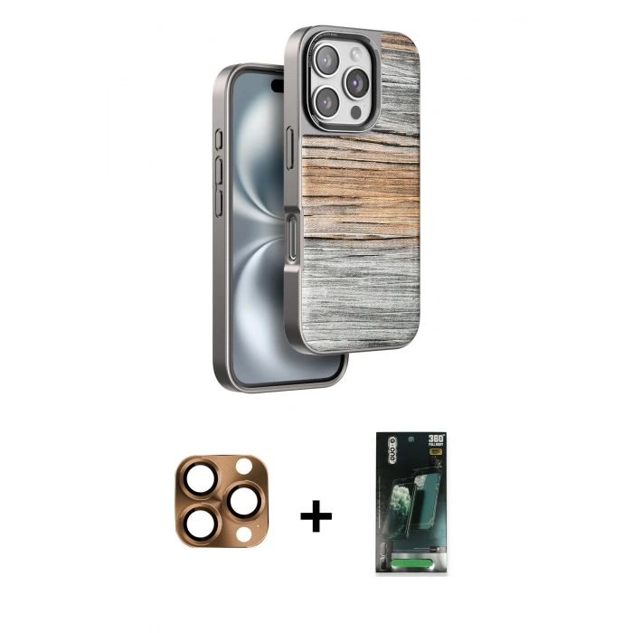 MARSİLYAN™- iPhone 16 Pro Max Kılıf Atlas Minimal Özel Seri - Siyah 360 Mat Full Body Arka Koruyucu + Pers Alüminyum Kamera Lens - CLTM