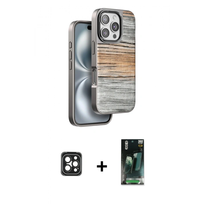 MARSİLYAN™- iPhone 16 Pro Max Kılıf Atlas Minimal Özel Seri - Siyah 360 Mat Full Body Arka Koruyucu + PVD Metal Kamera Lens - SH