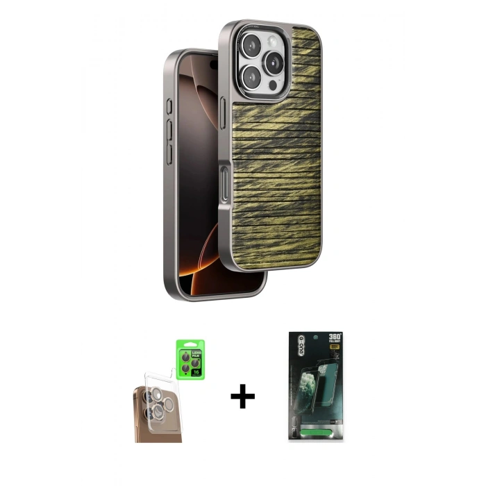 MARSİLYAN™- iPhone 16 Pro Max Kılıf Atlas Minimal Özel Seri - Siyah 360 Mat Full Body Arka Koruyucu + Raze Metal Kamera Lens - CLTM